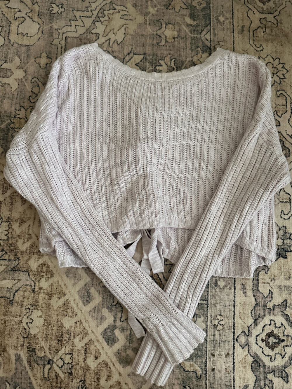 Hollister Light Lavender Crop Lace Up Detail Sweater